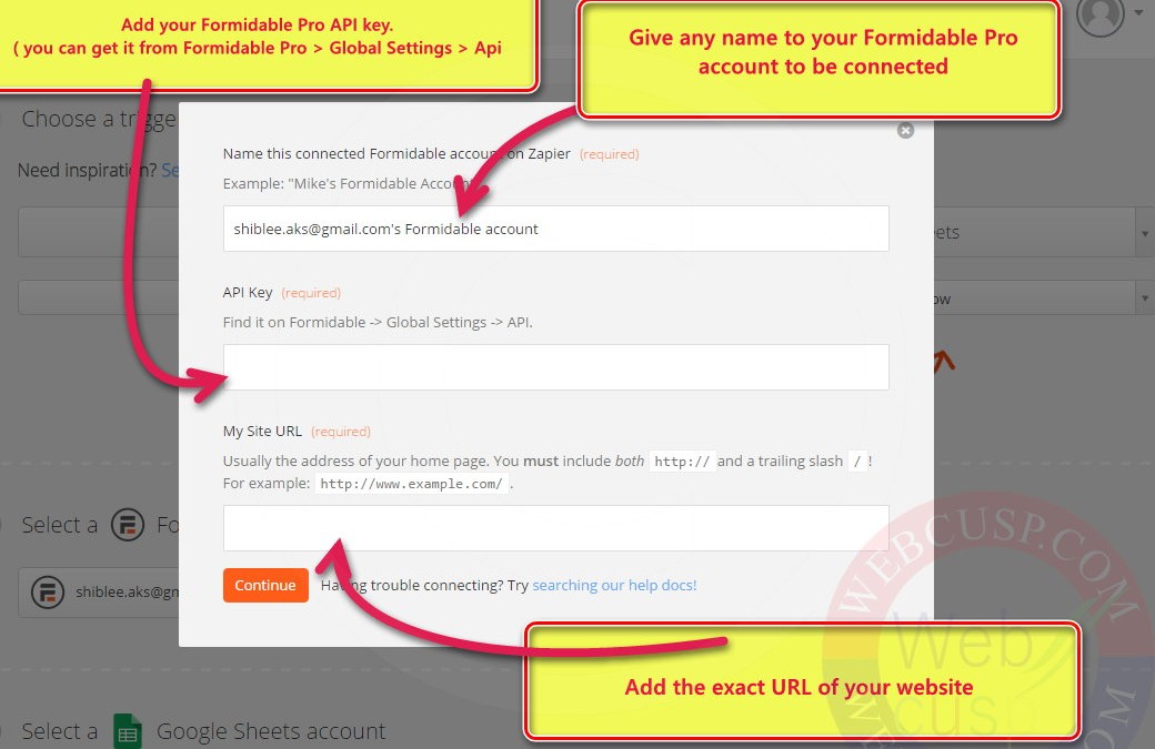 How to send Formidable Pro Submitted Form Entry to Google Spreadsheet