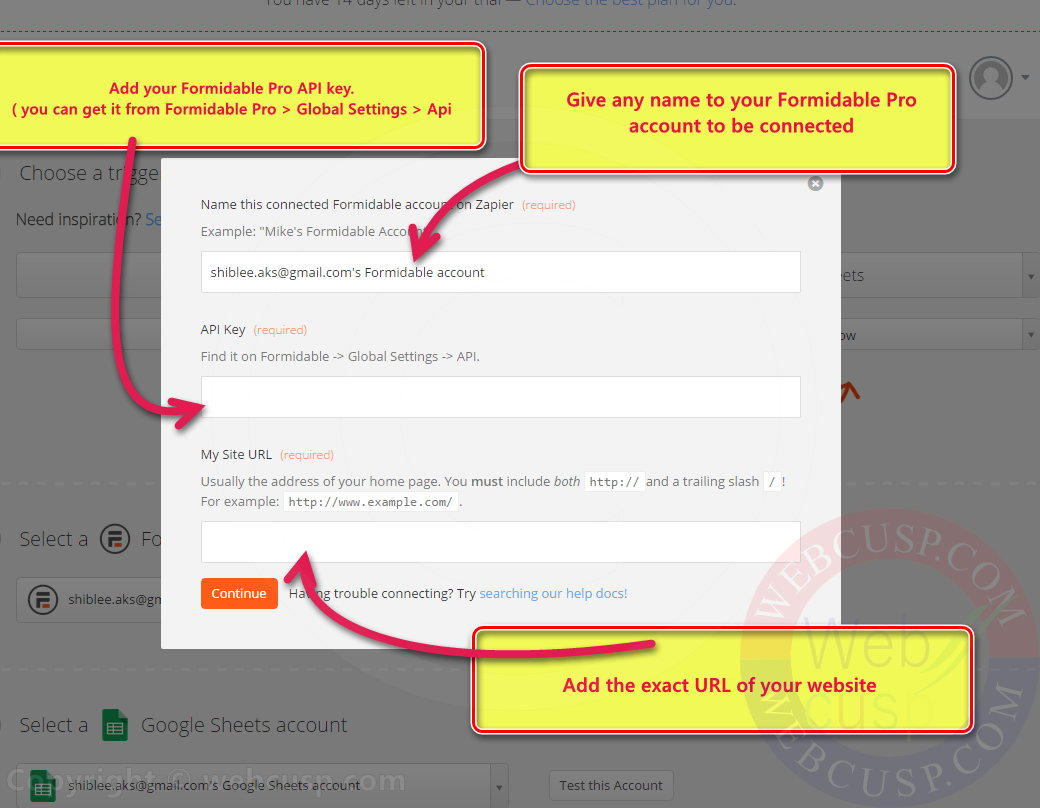 Adding Formidable Pro account to Zapier