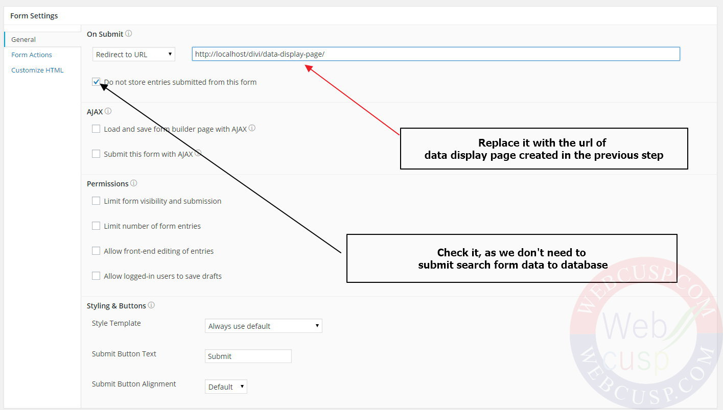 FIlter Data Form Settings 1