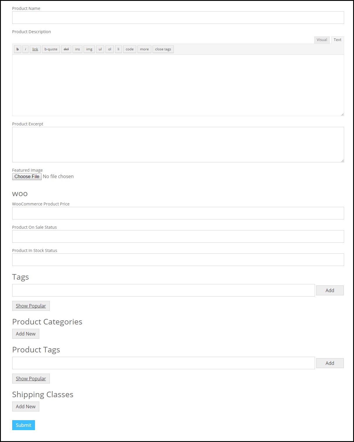 Auto generated product form via CRED