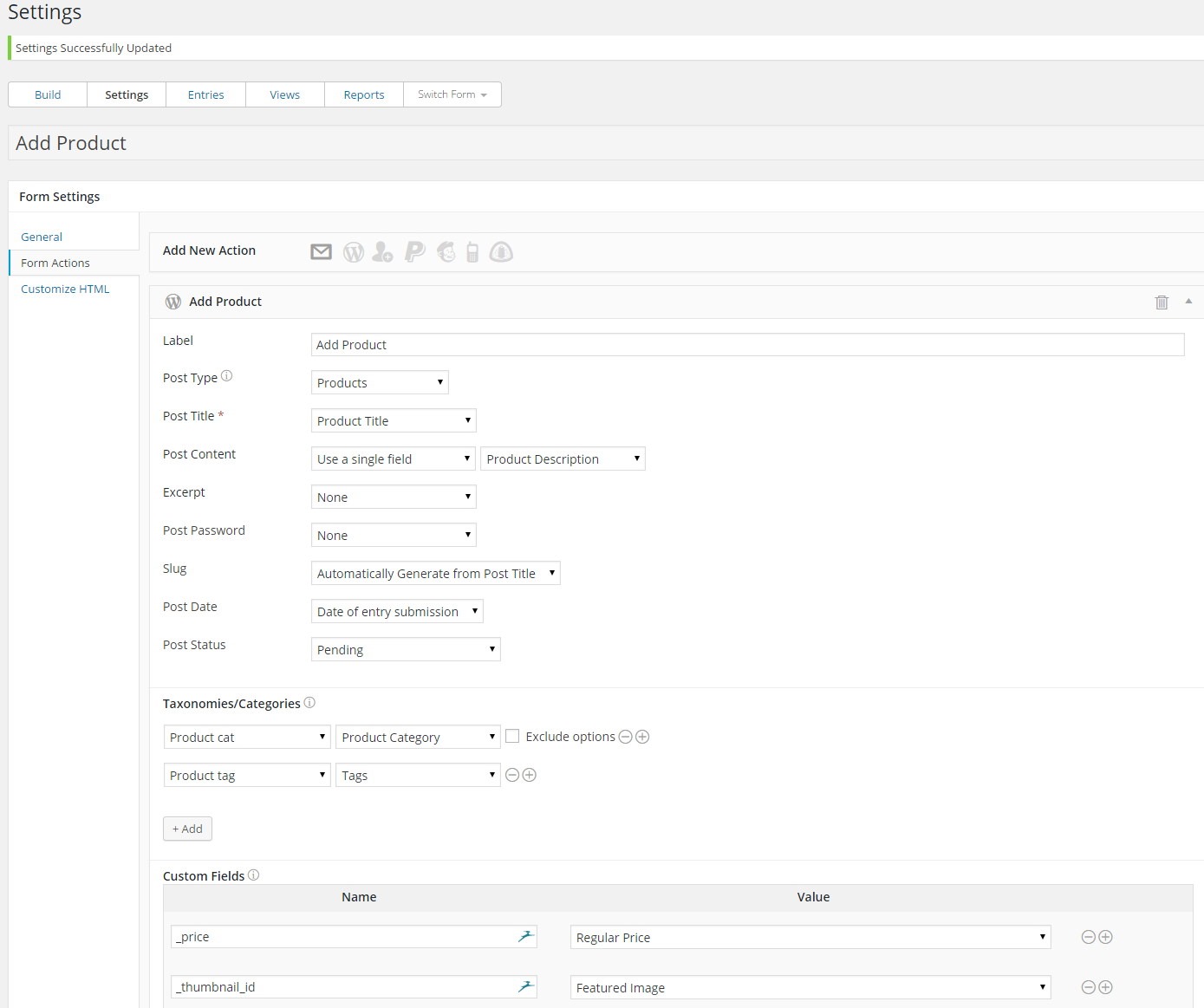WooCommerce Product form Settings