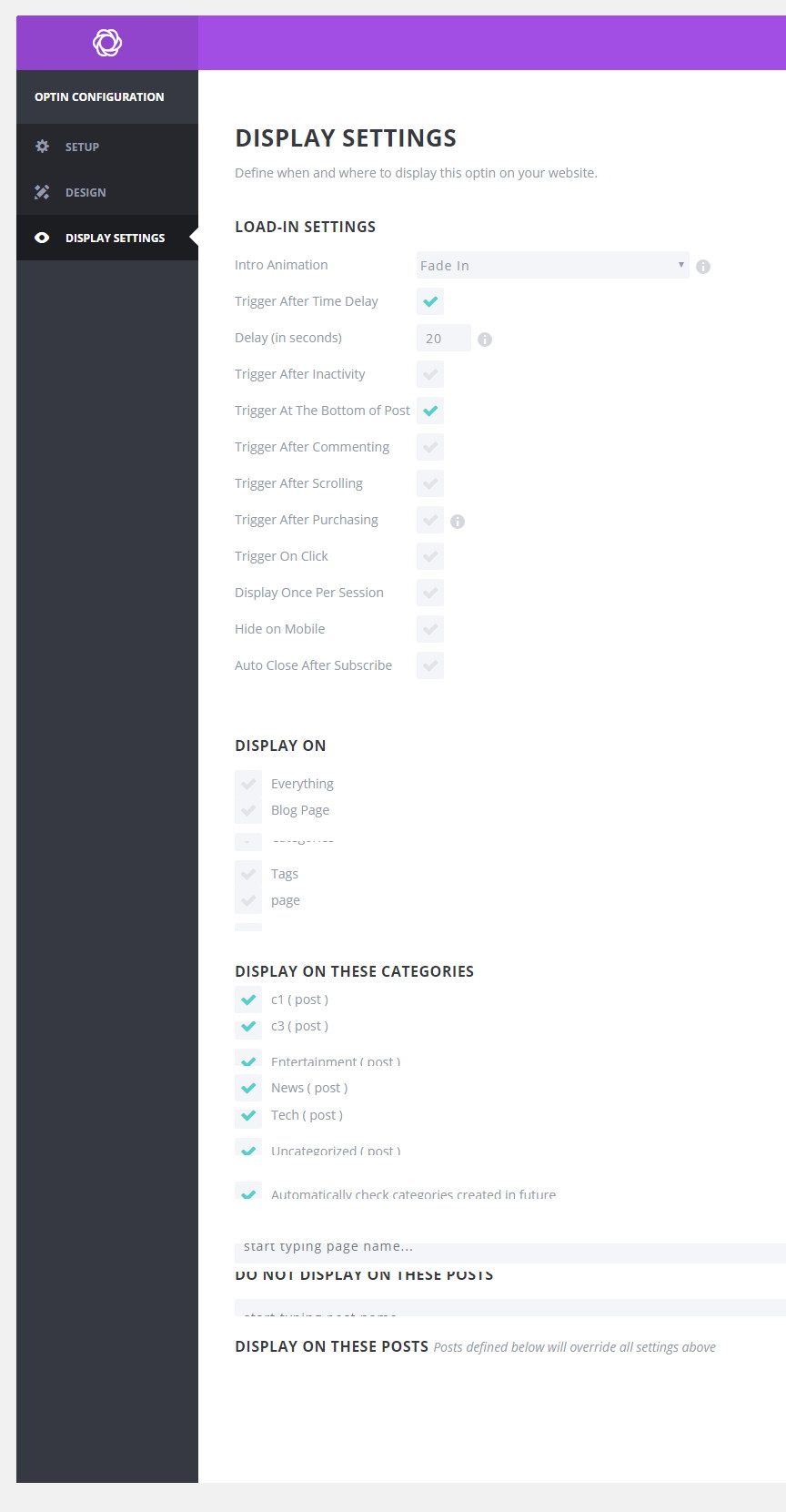 Bloom Optin - Comditional Display Settings